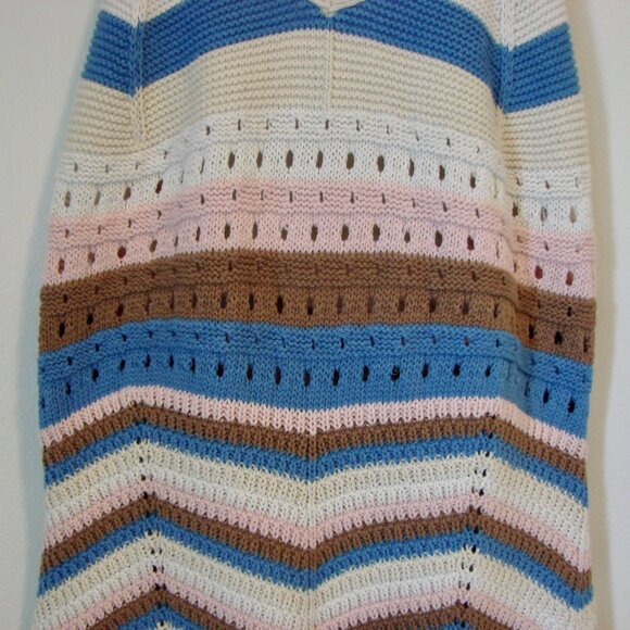 Crochet Knit Halter Summer Mini Dress Blue Pink Brown Beige Cotton Size Small - Picture 13 of 14